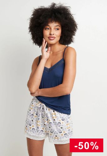 Le top de nuit bleu et shorty blanc à -50% !